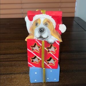 Christmas Polyresin Dog Giftbox LED Lighted Decoration